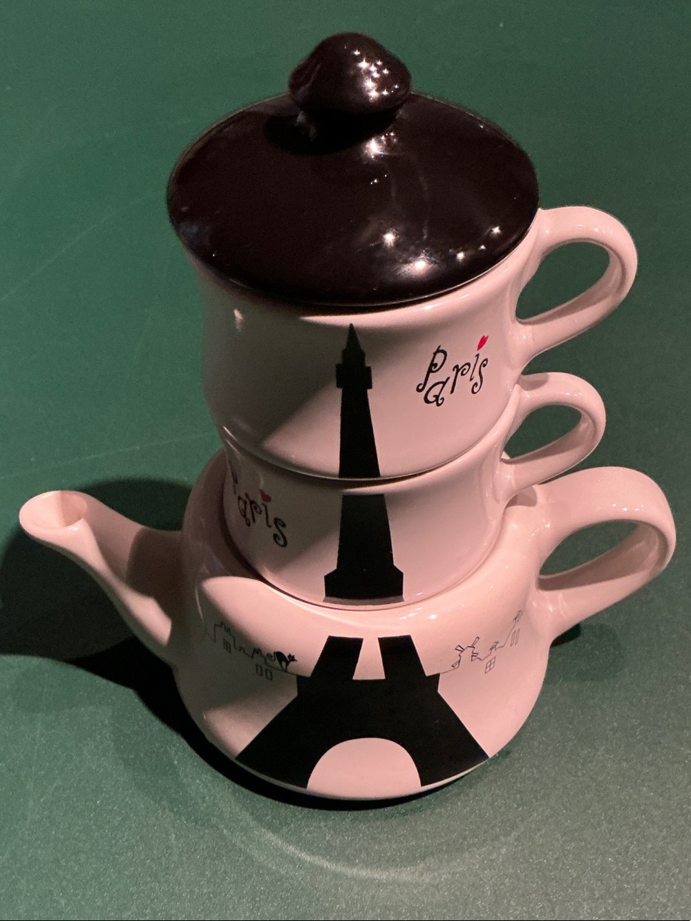Nem Tours France Decore-Main Small Ceramic Coffee Set for 2, Paris Souvenir